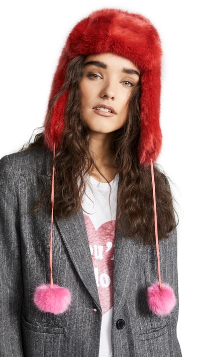 Heurueh Luxe Faux Fur Trapper Hat In Red/pink