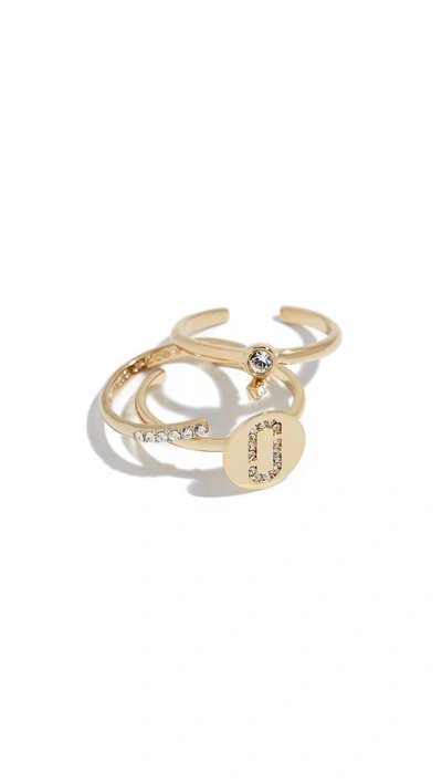 Marc Jacobs Logo Ring Set In Crystal/gold