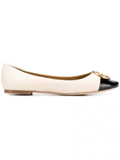Tory Burch Smooth And Patent-leather Ballet Flats In White