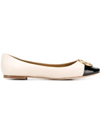 Tory Burch Smooth And Patent-leather Ballet Flats In Neutrals