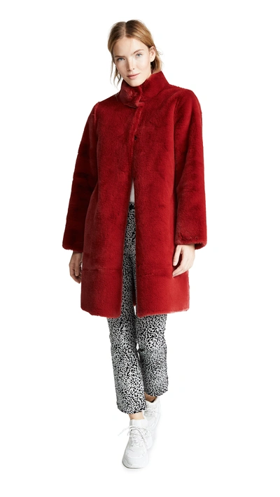 Velvet Mina Faux Fur Coat In Red