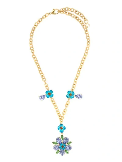 Dolce & Gabbana Flower Crystal Embellished Necklace In Pink