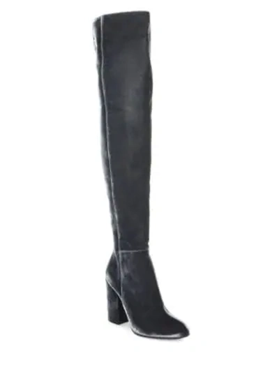 Gianvito Rossi Velvet Over-the-knee Block Heel Boots In Grey