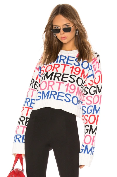 Msgm Cropped Intarsia Cotton Blend Sweater In Black & White