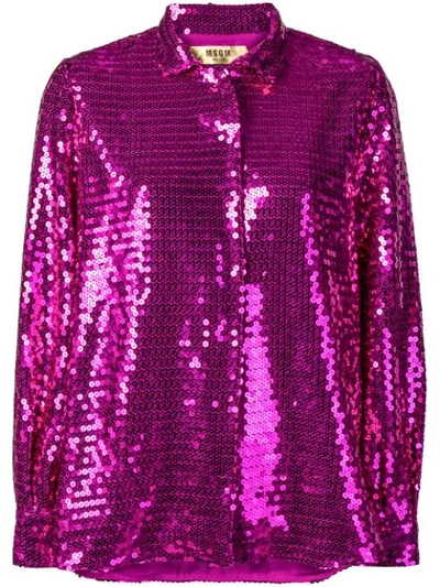 Msgm P.m. Sequined Maxi Shirt In 14 Purple