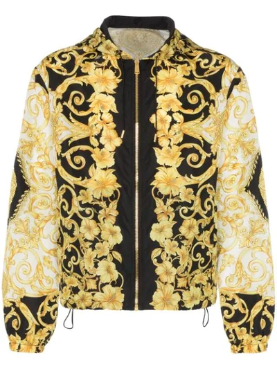 Versace Tech Hibiscus Heritage Hooded Jacket In Black