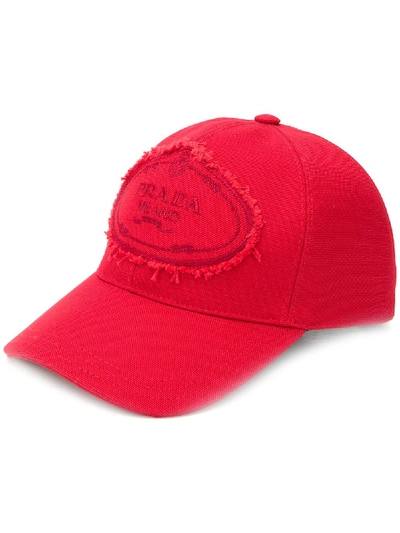Prada Logo Patch Neoprene Baseball Hat In Red