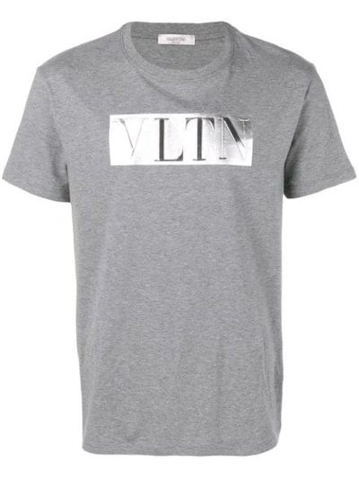 Valentino Embossed Logo Cotton T-shirt In Grey Melange