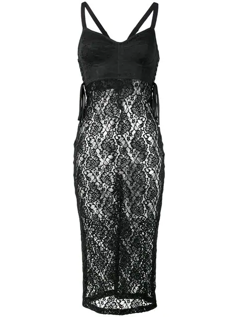 Dolce & Gabbana Satin And Lace Midi Dress In Black | ModeSens
