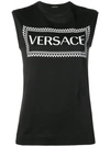 Versace Logo Printed Cotton Jersey T-shirt In Black