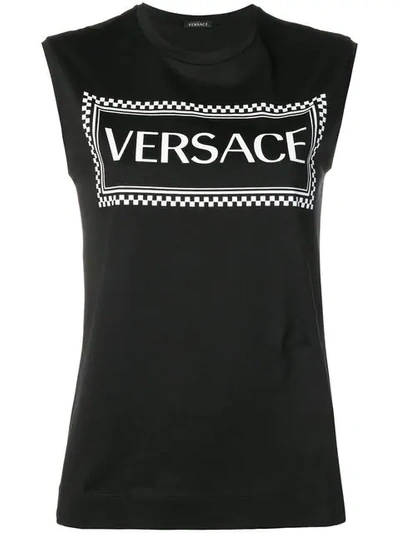 Versace Logo Printed Cotton Jersey T-shirt In Black