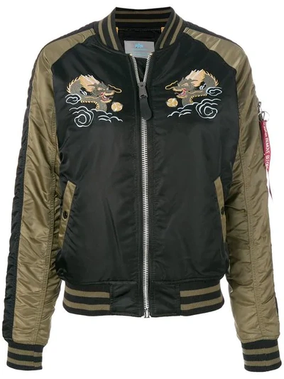 Alpha Industries Dragon Embroidered Bomber Jacket In Multicolour