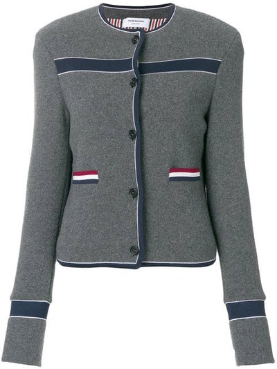 Thom Browne Wool Knit Crewneck Jacket In Grey