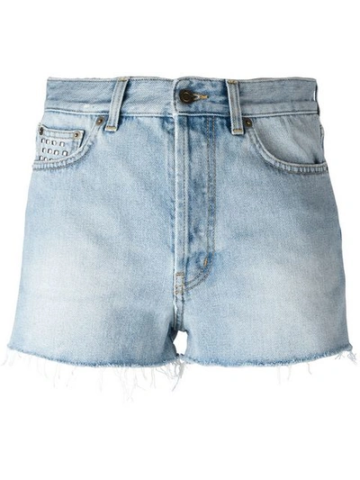 Saint Laurent Studded Denim Shorts In Blue