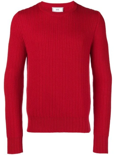 Ami Alexandre Mattiussi Ribbed Crew Neck Sweater In Red
