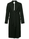 Takahiromiyashita The Soloist Stripe Print Belted Coat In Black