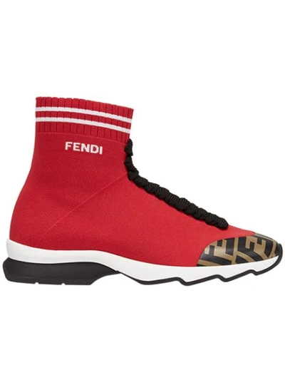 Fendi Sock Style Sneakers In F15eo-wine White+tab.black