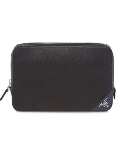 Prada Saffiano Leather Pouch - Black In Black
