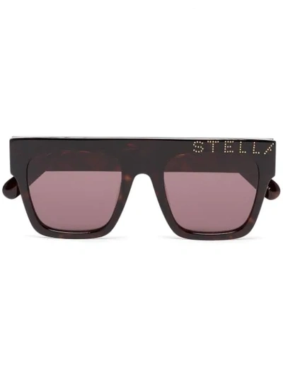 Stella Mccartney Brown Straight Bridged Square Framed Logo Sunglasses In Black