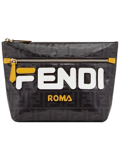 Fendi Mania Large Pyramid Coated Canvas Pouch In Black