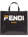 Fendi Mania Shopping S Bag In F0cfm-black+white+soft Gol