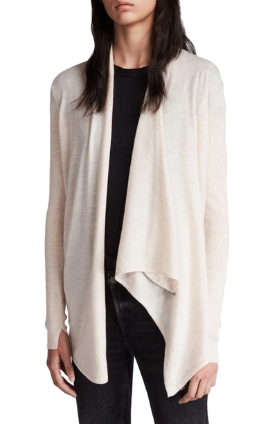 Allsaints Drina Ribbed Merino Wool Cardigan In Almond Pink Marl