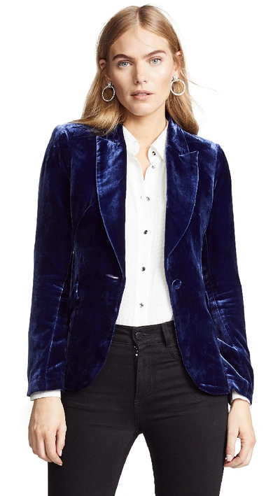 L Agence Chamberlain Velvet Blazer In Navy