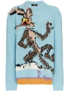 Calvin Klein 205w39nyc Looney Tunes Reverse Intarsia Knit Wool Sweater In Blue