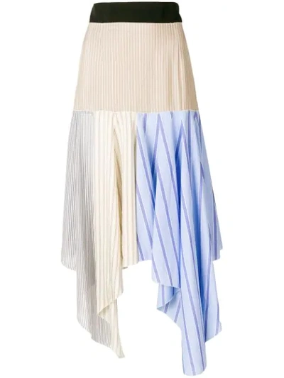 Jw Anderson Striped Asymmetric Silk And Cotton Skirt In Blue