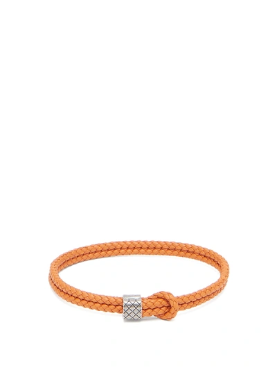 Bottega Veneta Double Intrecciato-woven Leather Bracelet In Orange