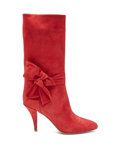 Valentino Garavani Bow-embellished Suede Boots In Red