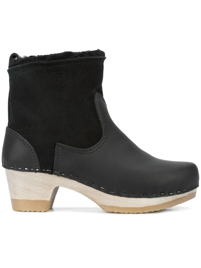 No.6 Pull On Shearling Mid Heel Boots In Black