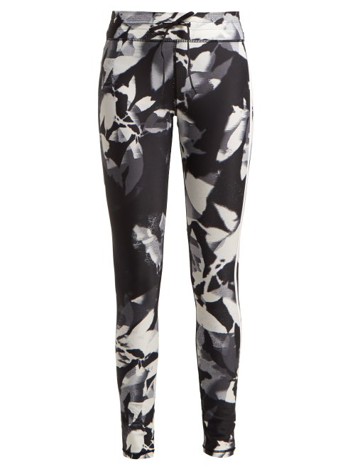 The Upside Floral-Print High-Rise Performance Leggings In Black White ...