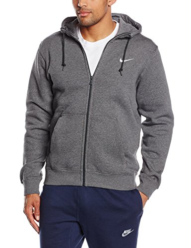 Nike Men's Club Swoosh Full Zip Fleece Hoodie In Charcoal Heather ...