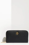 Tory Burch Robinson Black And Blue Saffiano Leather Wallet