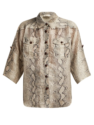 Zimmermann Silver Corsage Safari Python-print Linen And Silk-blend Shirt