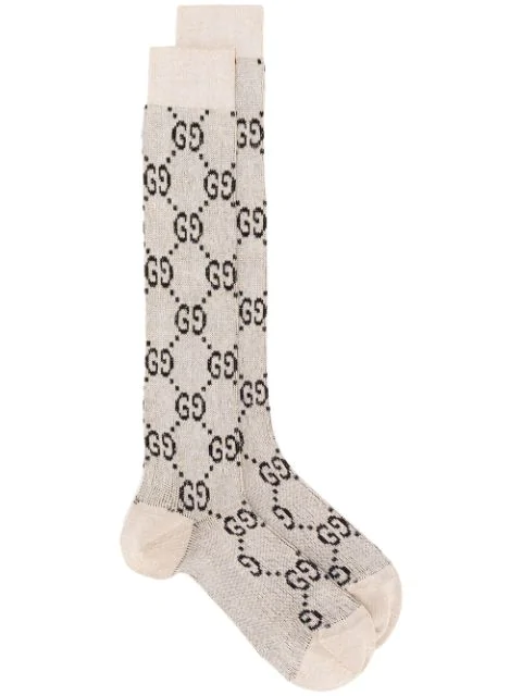 Gucci Gg Logo Long Socks In Neutrals | ModeSens