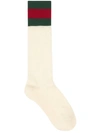 Gucci Suzanne Web-cuff Tube Socks In Pearl/ Dark Green