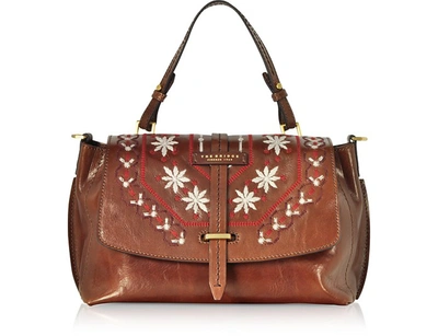 The Bridge Fiesole Embroidered Leather Satchel Bag In Brown