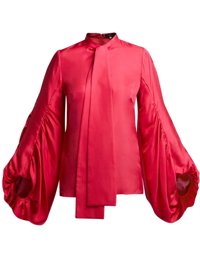 Andrew Gn Gathered Balloon-sleeve Silk Blouse In Pink