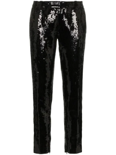 Saint Laurent Mid-rise Sequinned Satin Trousers In Black