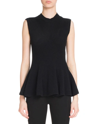 Givenchy Sleeveless Crewneck Peplum Sweater, Black | ModeSens