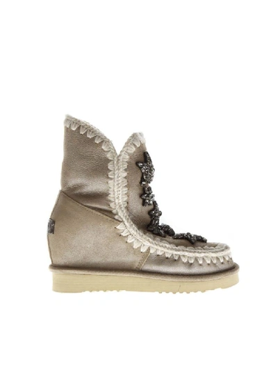 Mou Stars Stone Suede Boots In Stone Metallic