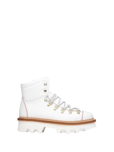 Barracuda White Leather Ankle Boots In Biano