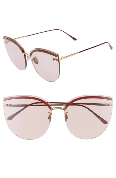 Bottega Veneta 62mm Oversize Rimless Cat Eye Sunglasses In Pink/ Burgundy/ Gold