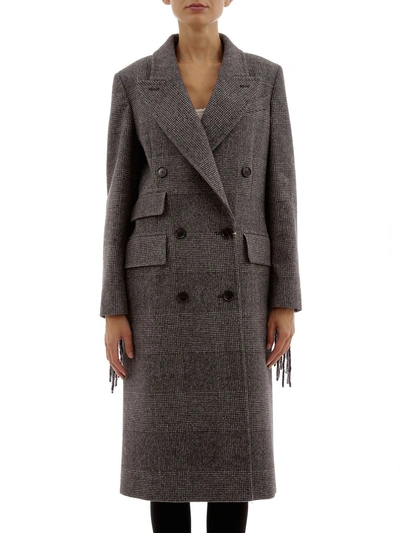 Max Mara Grey Coat With Fringe In Gray | ModeSens