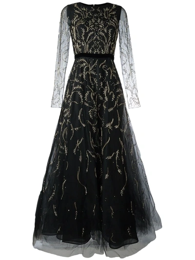 Oscar De La Renta Tulle Embroidered Dress In Black