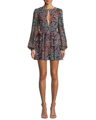 Lovers & Friends Carter Tiered Floral Long-sleeve Short Dress In Multi