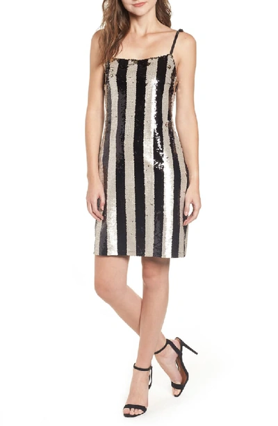 Cupcakes And Cashmere Johan Striped Sequin Cocktail Dress In Black