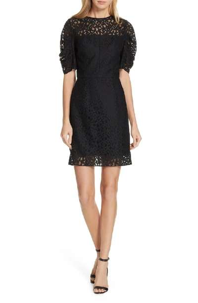 Milly Kara Short-sleeve Floral Lace Sheath Dress In Black